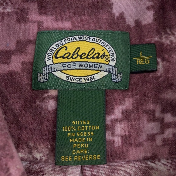 Cabelas Shirt Womens Large Purple Aztec Tree Leaf Print Button Up Long‎ Sleeve - Picture 7 of 7
